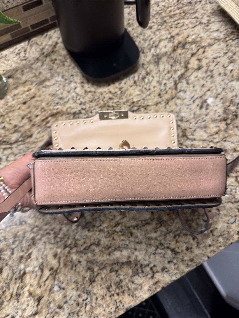 Studded Two-Tone Pink and Cream Crossbody Bag - Picture 8 of 8